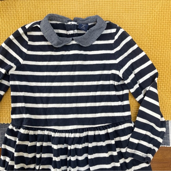 BabyGAP blue and white striped long sleeve dress with denim collar - Picture 3 of 7